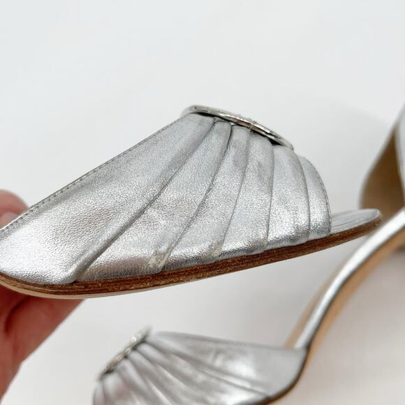Vintage Manolo Blahnik Silver Leather y2k Sedaraby Crystal D’Orsay Heels IT 41.5 - Picture 8 of 15